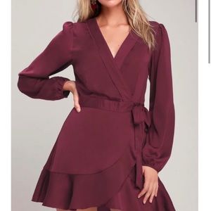 Lulu’s Long Sleeve Satin Wrap Dress, Size M